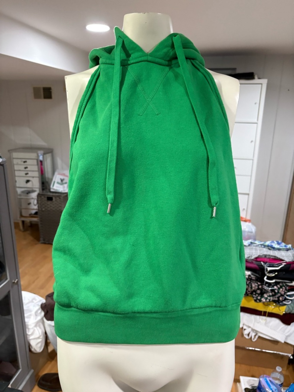Green Sleeveless Backless Hoodie Tank Top